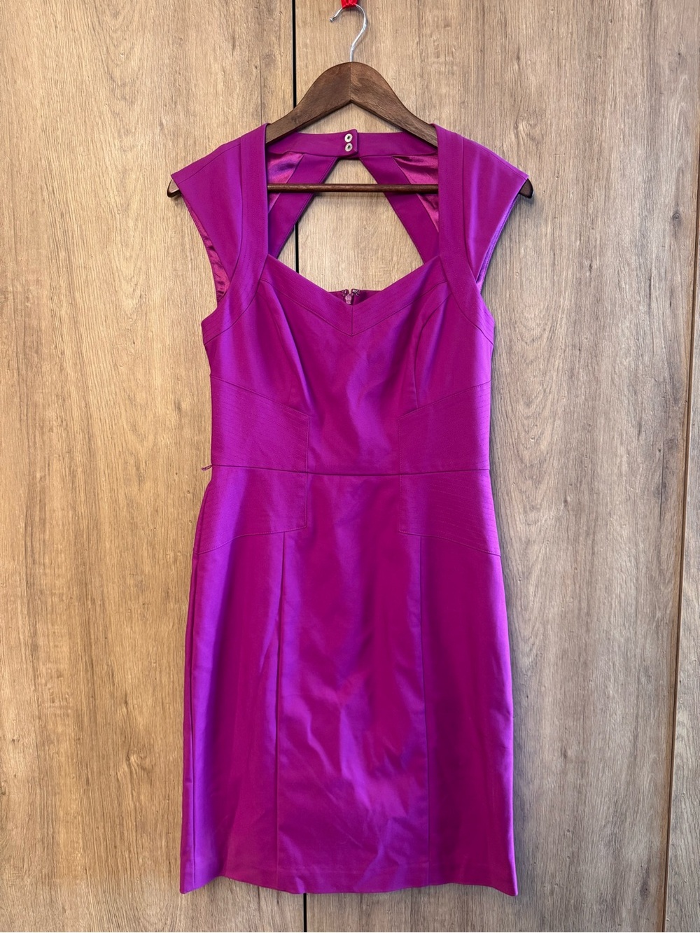 WHBM Women's Sleeveless Y2K Office Siren Women’s Fuchsia Midi Sheath Dress 4